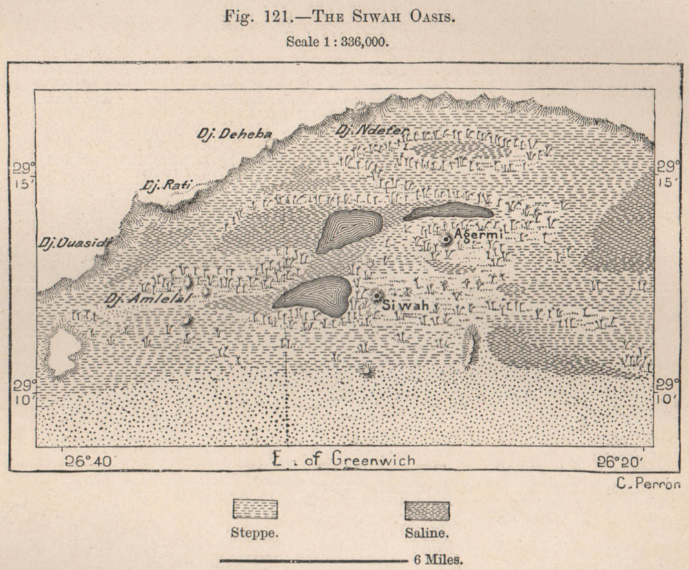 The Siwa Oasis. Egypt 1885 old antique vintage map plan chart